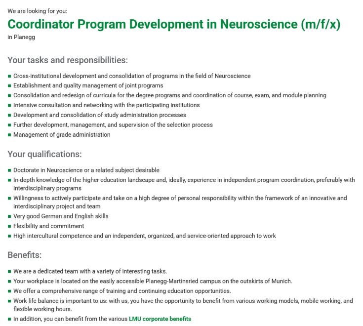 coordinator program development in neuroscience